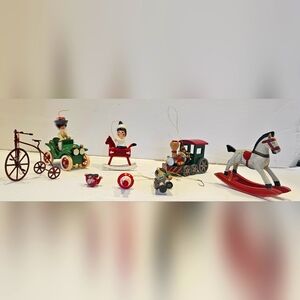 Vintage Lot Of 8 Wooden Metal Christmas Ornaments Tree Decor Retro Kurt Adler